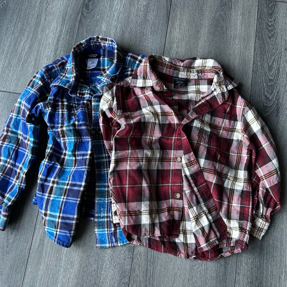 Set of 2 toddler boy size 3T plaid flannel shirts long sleeve